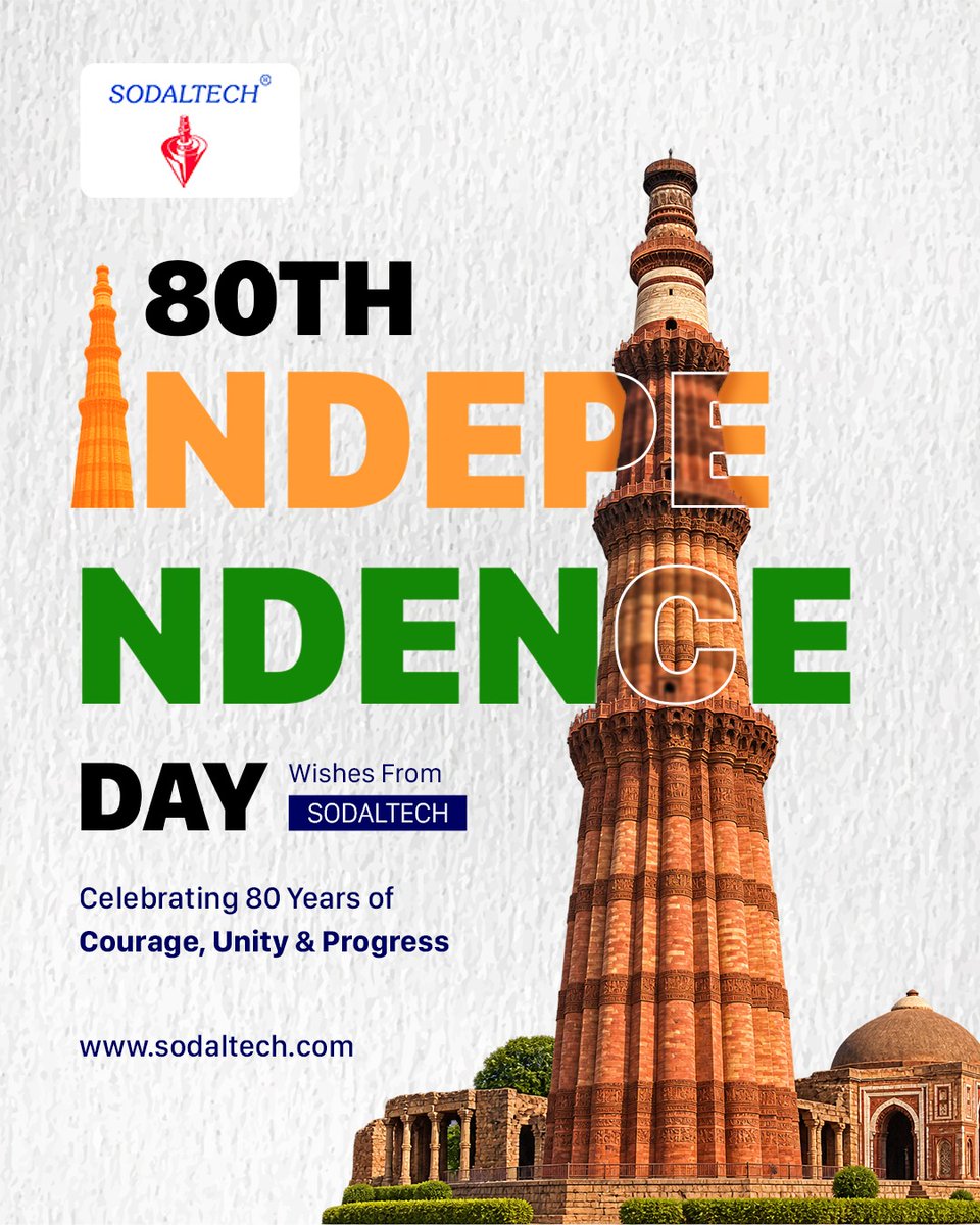 sodaltech's tweet photo. As India embraces new possibilities, may we continue to innovate, create and contribute towards a stronger and more progressive tomorrow.

Sodaltech wishes everyone a proud and Happy Independence Day! 

#Sodaltech #IndependenceDay #HappyIndependenceDay #IndiaAt80 #ProudlyIndian https://t.co/aPCtcNd8X4