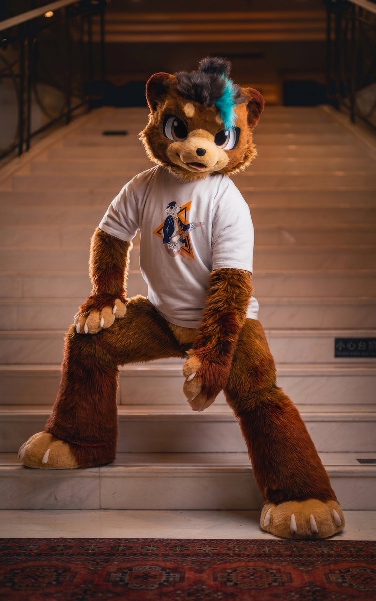 Mouffybear's tweet photo. 想上楼？没门！除非从我身上跨过去！
#FursuitFriday https://t.co/9SXlVtiBxa