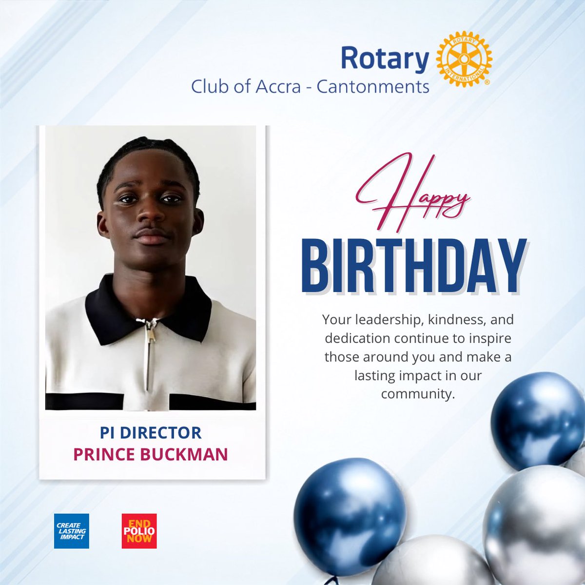 RCA_Cantonments's tweet photo. 🎉 Happy Birthday to our dedicated Public Image Director! 🎉

On behalf of the Rotary Club of Accra-Cantonments, we celebrate and appreciate your commitment, creativity, and hard work in showcasing our club's activities and impact to the world. #birthday https://t.co/ytJ5fXgCgX