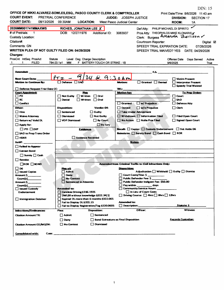 MattBlacInc's tweet photo. โ ๏ธ CASE INVOLVES DOMESTIC VIOLENCE ๐จ
BATTERY-TOUCH OR STRIKE: 1B
#JONATHANLEERICHES
NEXT HEARING ๐ 9/24 9:30am ET ๐๏ธ
Pre-Trial Intervention https://t.co/oSl14JuH0v