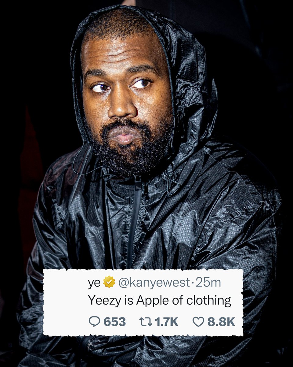 Rap's tweet photo. "Yeezy is Apple of clothing" — Ye via X‼️ https://t.co/0gFbmDtTxJ