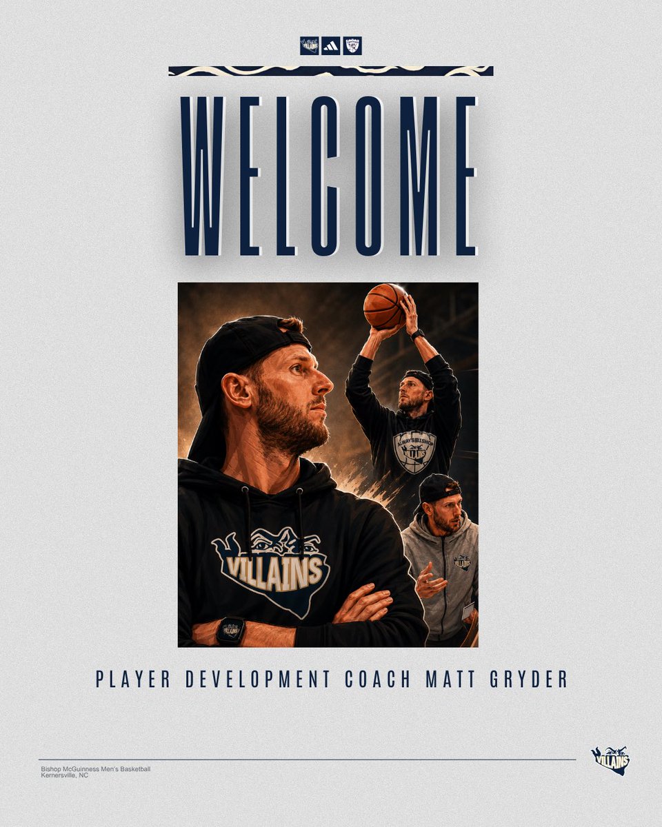 VillainsMBB's tweet photo. We are excited to welcome Coach Matt Gryder to our staff as Player Development Coach for our program!!!
#AlwaysBishop https://t.co/o8ct4s9tS2