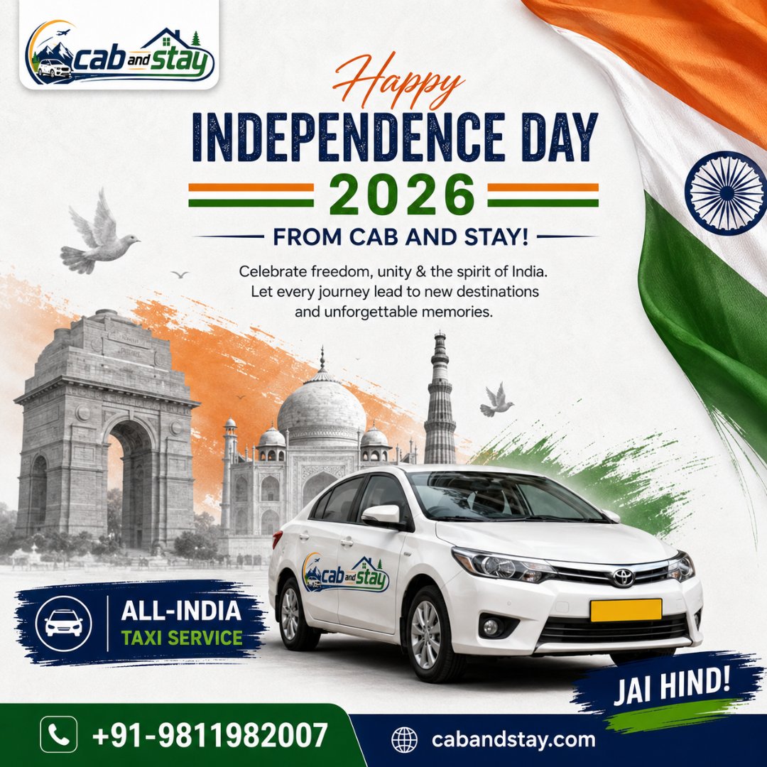 cabandstay's tweet photo. Happy Independence Day 2026 from Cab and Stay! 🇮🇳

Celebrate freedom, unity &amp; the spirit of India. Let every journey lead to new destinations and unforgettable memories.
📞 +91-9811982007
🌐 https://t.co/f7KA9DdzM0
#IndependenceDay2026 #HappyIndependenceDay #CabAndStay #JaiHind https://t.co/9NbfzIozUd