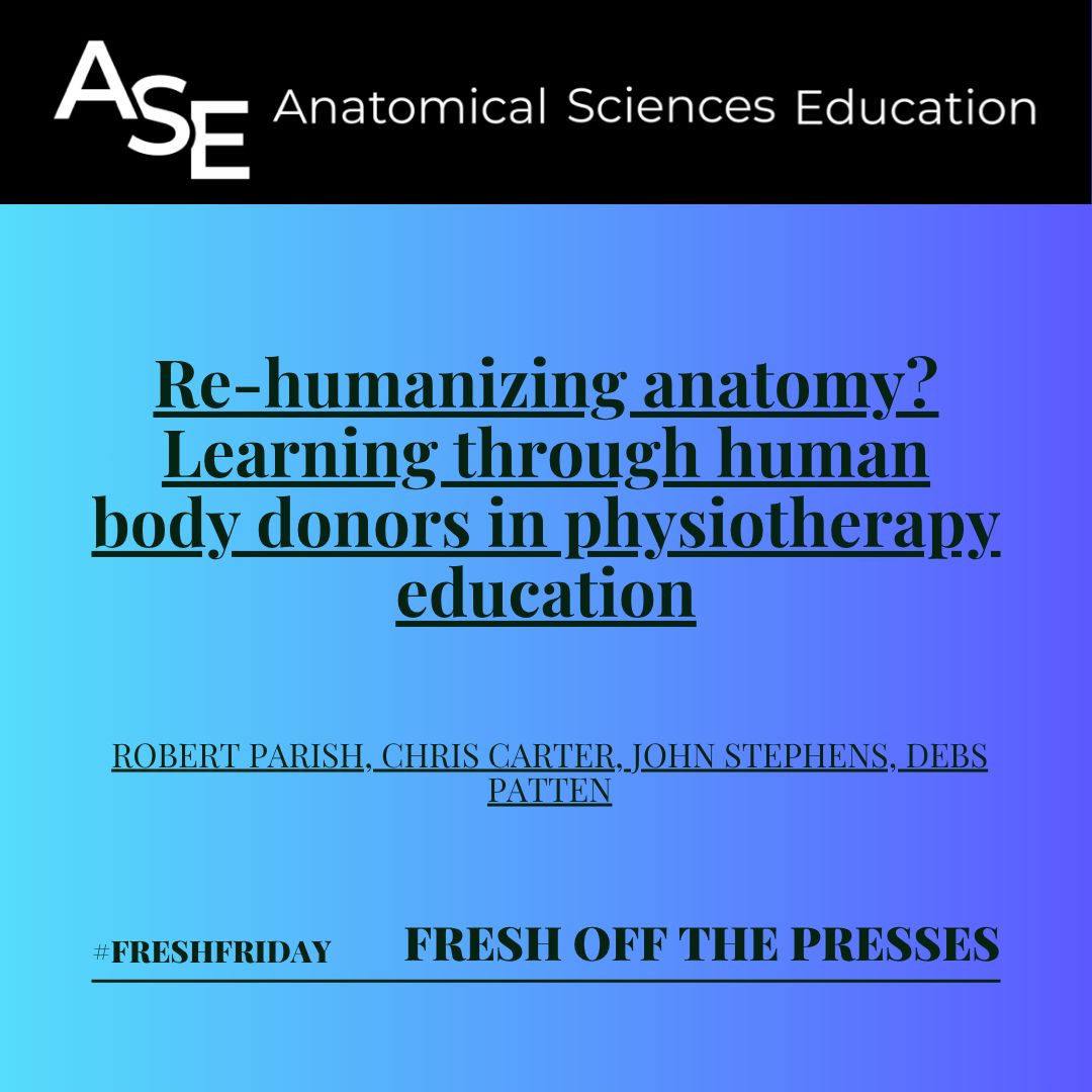 AnatSciEduc's tweet photo. π¨ #FreshFriday!
New in ASE: neuroanatomy learning π§ , 3D printing π¨οΈ, virtual reality π₯½, and new perspectives on body donor education.
Explore this week's latest publications:
https://t.co/tj5YEUdju2
#Anatomy #MedEd https://t.co/pLHHY18Ho6