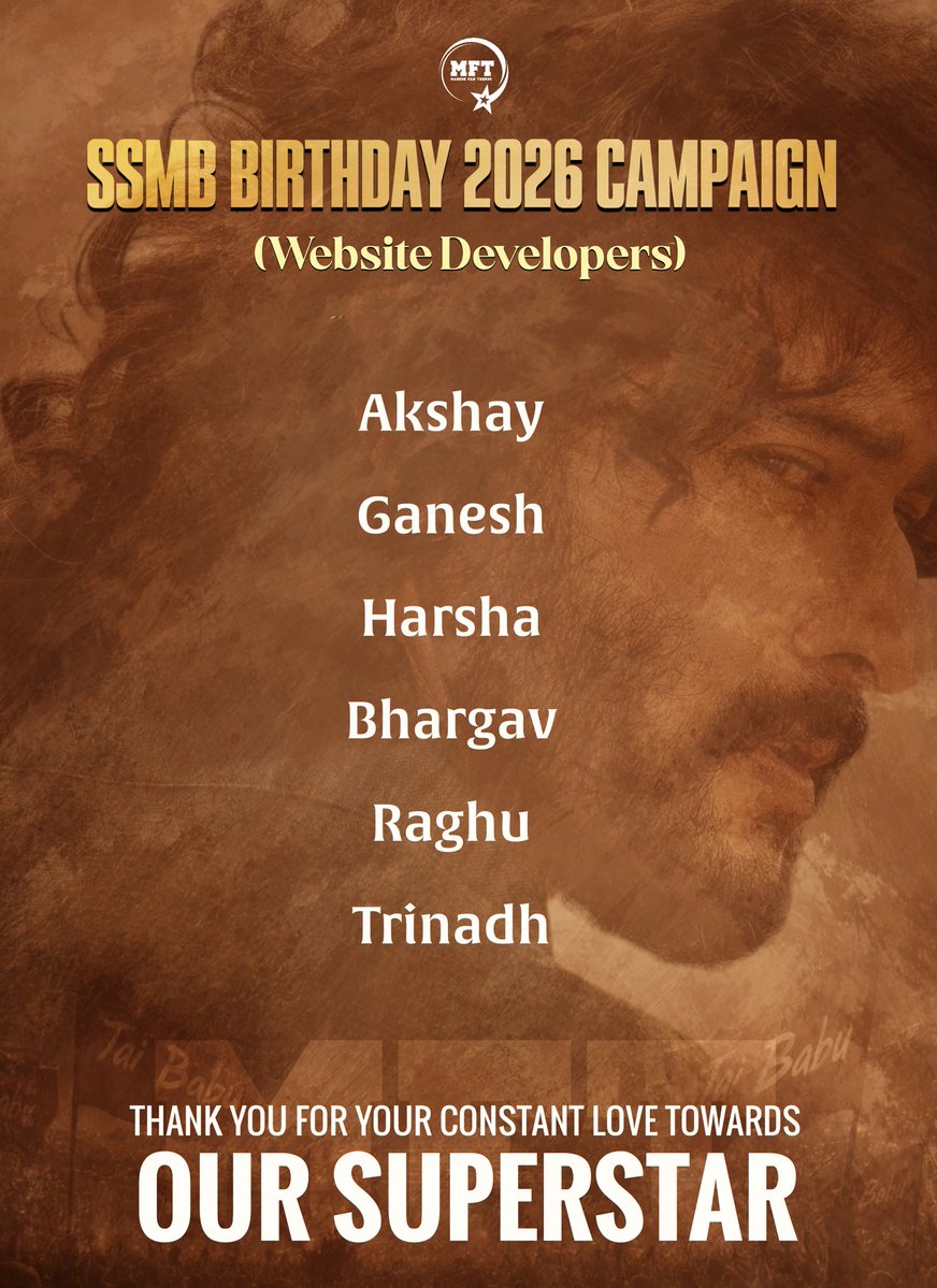 MaheshFanTrends's tweet photo. To everyone who incredibly supported us in a timely manner during the Superstar @urstrulyMahesh’s birthday campaign, a BIG THANK YOU from the bottom of our hearts to every website developer, designer, and editor ♥️ https://t.co/iiByUySRug