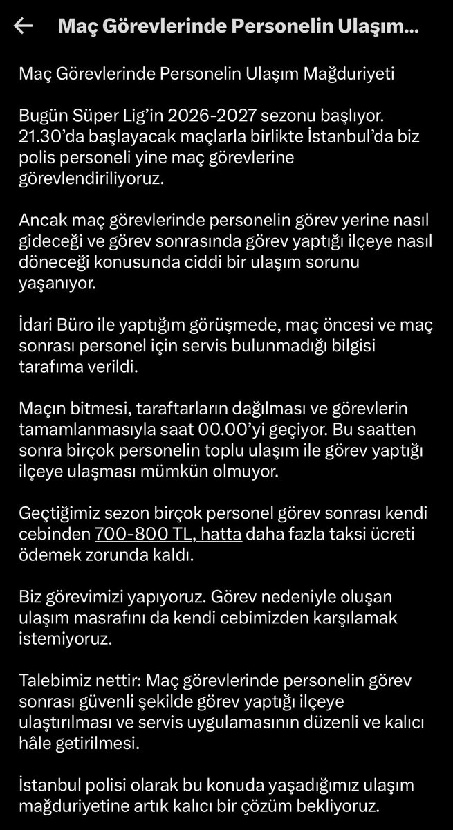 polissorunlar's tweet photo. SİZDEN GELENLER 

İSTANBULDA MAÇ GÖREVİNE GİDEN PERSONEL GECE GEÇ SAATLERDE SERVİS OLMADIĞI İÇİN EVİNE TAKSİ VS GİBİ CEBİNDEN ÖDEYEREK DÖNÜYOR.

#Polis #Emniyet https://t.co/sj896tyMod