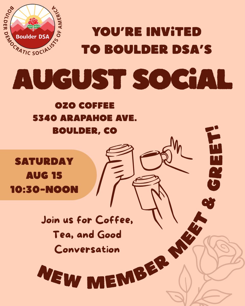 BoulderDSA's tweet photo. Join us tomorrow, August 15th, at 10:30 at Ozo Coffee for our August social! https://t.co/GkdCyp2aSZ
