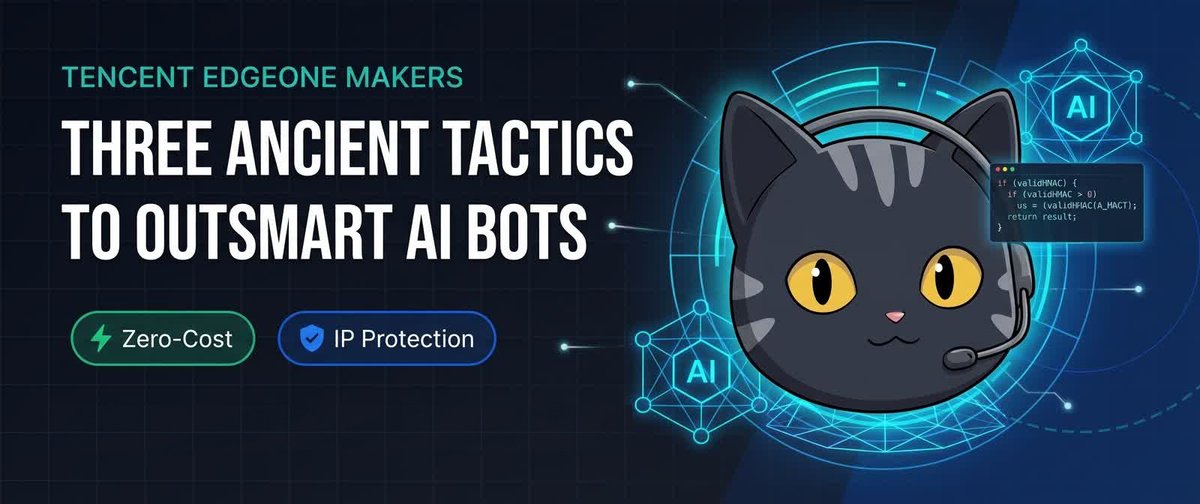 ditogianto's tweet photo. HTTP 403 fails vs modern AI bots.
They easily bypass traditional WAFs.
I built an Edge-Level AI Negotiator on Tencent EdgeOne to outsmart them.
Read the architecture: https://t.co/OsvOIJBAtp
๐งต 1/3
#TencentEdgeOne #EdgeOneMakers #CODEPOLITAN #EdgeOne https://t.co/0AP7RkicPC