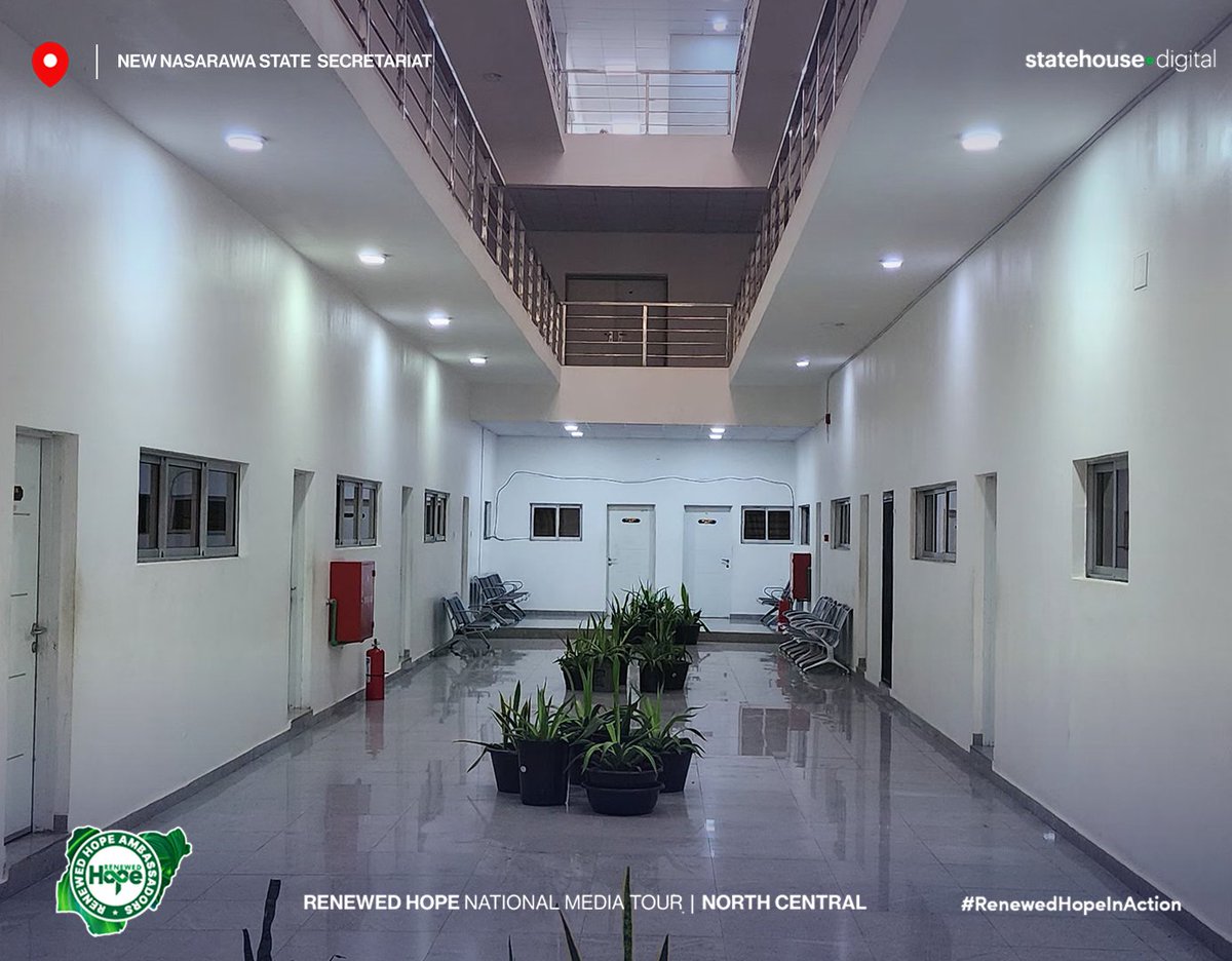 NGRPresident's tweet photo. The Renewed Hope Ambassadors National Media Tour, now in Nasarawa State following the delegation’s inspection of projects in Benue State, continued with an inspection of the newly completed Nasarawa State Secretariat.

The multi-billion-naira facility provides modern administrative space for key state ministries, including Education, Housing and Urban Development, Health, and Justice, strengthening the infrastructure supporting effective public service delivery across the state.

📍 Renewed Hope National Media Tour | North Central | Nasarawa State | New Nasarawa State Secretariat

#RenewedHopeAgenda #PresidentTinubu #StateHouseDigital #RenewedHopeInAction #RenewedHopeMediaTour