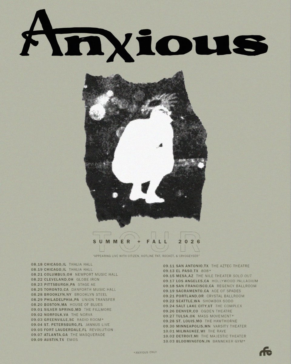 anxiousct's tweet photo. THANK TO EVERYONE WHO HAS LISTENED TO AND SHARED ‘DON’T MOVE’ THIS PAST WEEK. WE HOPE YOU ARE LIKING IT 🫶

TOUR WITH CITIZEN, HOTLINE TNT, ROCKET, &amp; CRYOGEYSER STARTS NEXT WEEK. WHERE ARE WE SEEING YOU? https://t.co/YU7NfRL0Nk