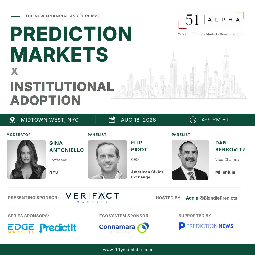 FiftyOneAlpha's tweet photo. Update: We will have @FlipPidot join the Prediction Markets x Institutional Adoption Panel

https://t.co/adDb0hAftV https://t.co/0ORDGOqAXg