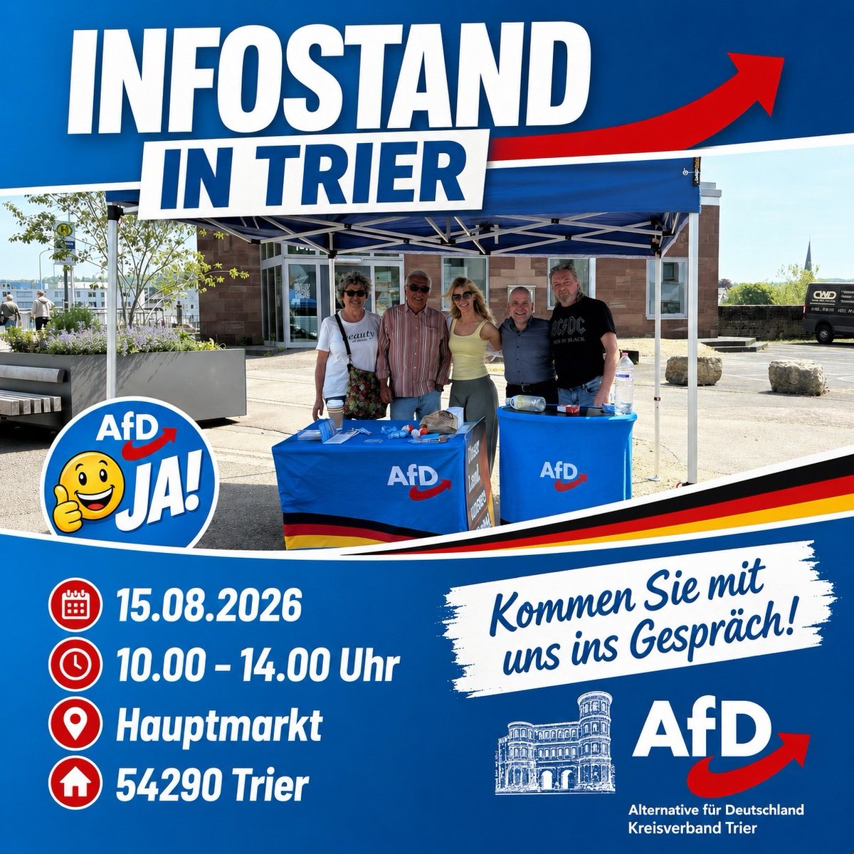 AfDTrier's tweet photo. Kommt morgen zu unserem Infostand nach Trier https://t.co/3fhEC5ievf