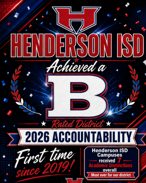 WyliePrimary's tweet photo. 🎉 Henderson ISD earns a B!

The 2026 TEA accountability ratings are out, and Henderson ISD earned an overall B rating, while our campuses earned a combined SEVEN state distinction designations!

Great job, Lions! ❤️💙 #TraditionOfExcellence https://t.co/uSi34zRywj