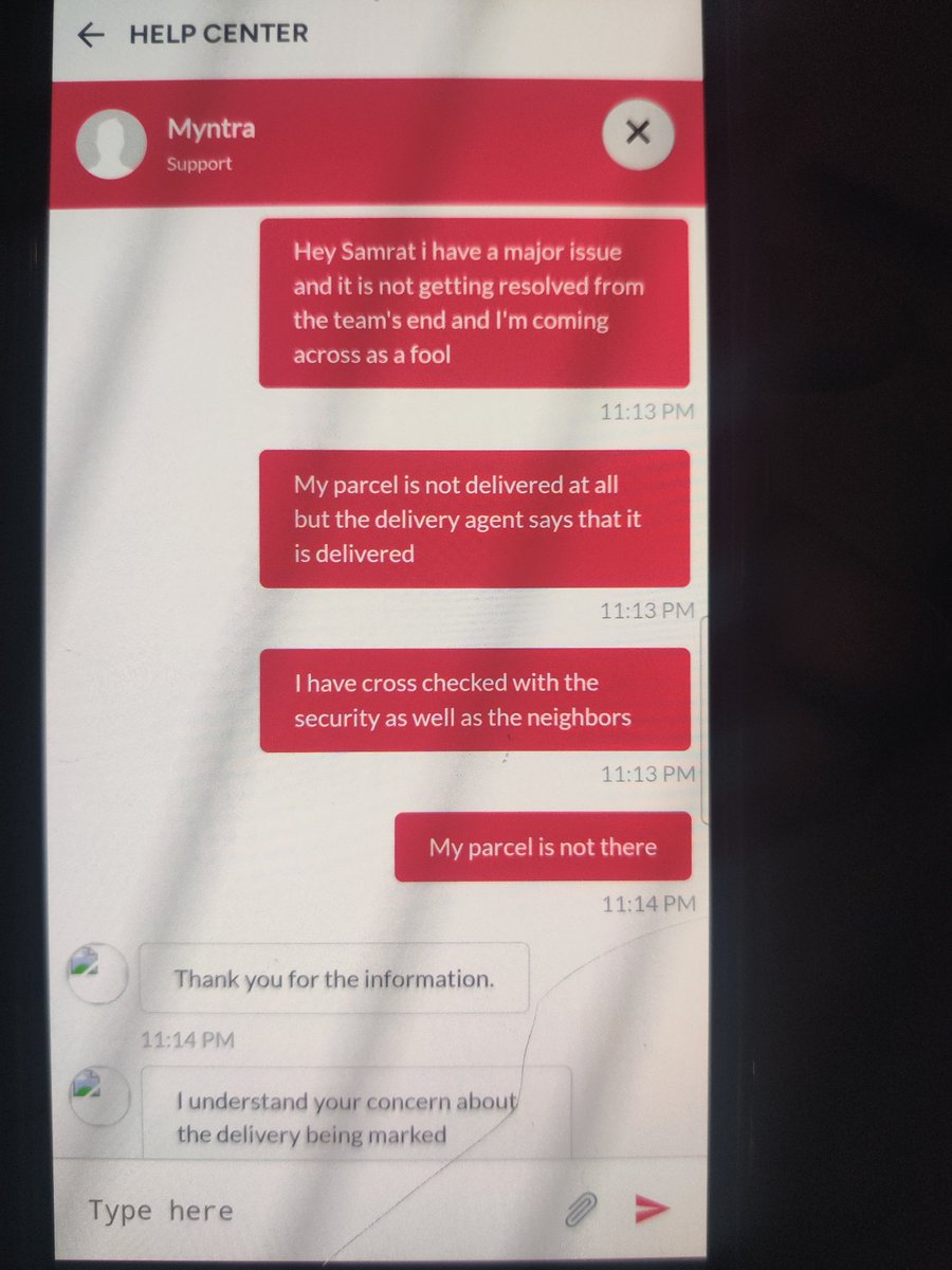 AA077497's tweet photo. @myntra @MyntraSupport 
You guys have the most pathetic support chat, my parcel is stolen by the delivery agent, the parcel was not delivered and yet marked as delivered, i have been running after you guys from past 1 week but my ticket is always getting as marked resolved  (1/3) https://t.co/TGK7IOELLL