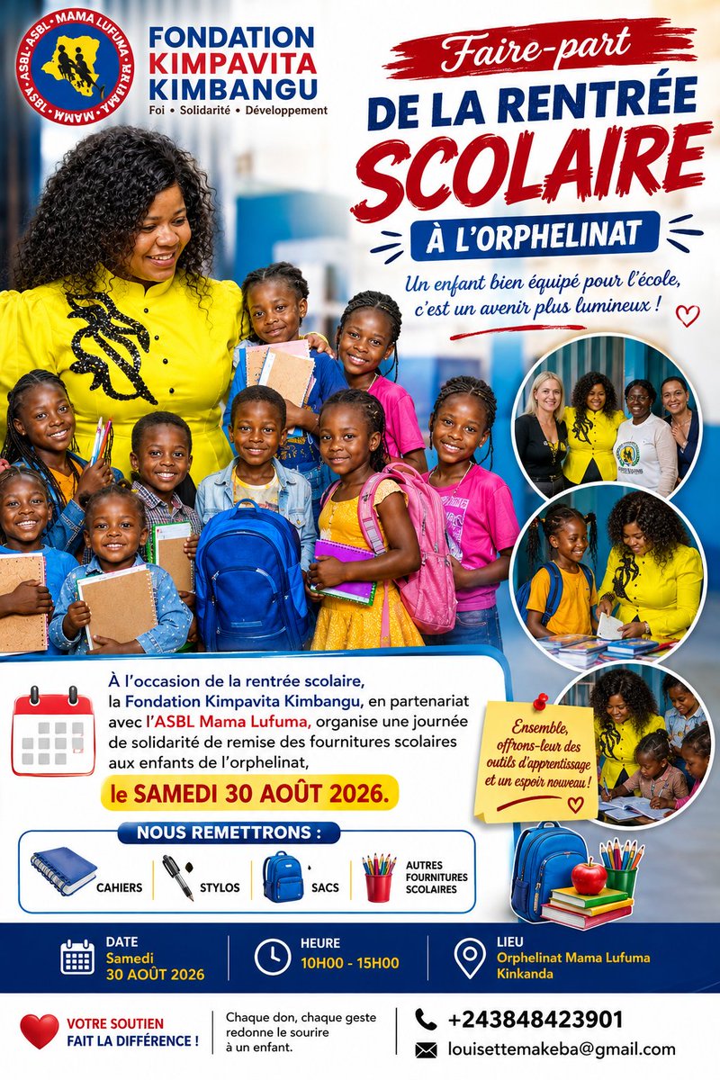 LouisetteMakeba's tweet photo. Opération 1$ pour soutenir les orphelins et démunis ! 

Fondation Kimpavita kimbangu au coeur de vulnérables ! 

Mobile Money : +243 848423901 https://t.co/FuwmUoM9Nx