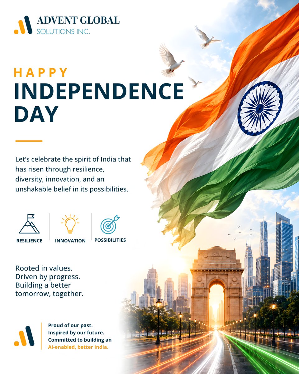 Advent_Global's tweet photo. Wishing everyone a joyous Independence Day! 🇮🇳

As India continues to make its mark across technology, business, science, culture, and beyond, we celebrate not just where we've come from, but the India we are building for tomorrow.

Proudly celebrating the spirit of India.

#IndependenceDay #India #IndiaRising #AdventGlobalSolutions