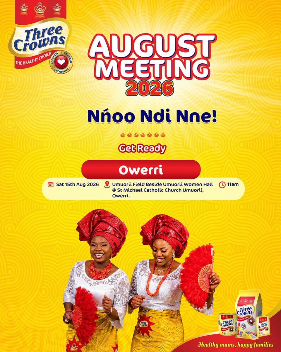 DonHenzzy_'s tweet photo. Something wonderful is coming to Owerri this Saturday!

Three Crowns Milk is uniting the women of Umuorii for an August Meeting rich in culture, connection, and unforgettable moments. I’ll be there to capture and share the experience.
#TCAugustMeeting2026
#ThreeCrownsMilk https://t.co/yy4jzPAouT