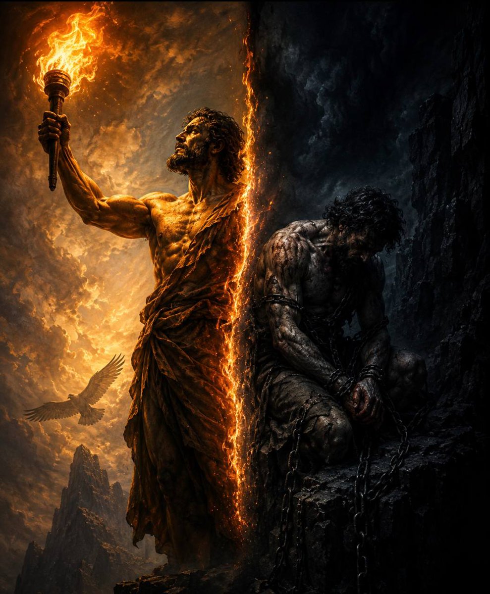 TOTW_Solana's tweet photo. On the one hand, you can see the man who refused to embrace the light of the torch, of discovery, of revelation.

On the other hand, you can admire the man who rises above the ordinary, thanks to the light of the torch

Chose your path wisely 

$TOTW is the real masterpiece https://t.co/0QXP2CPyOF