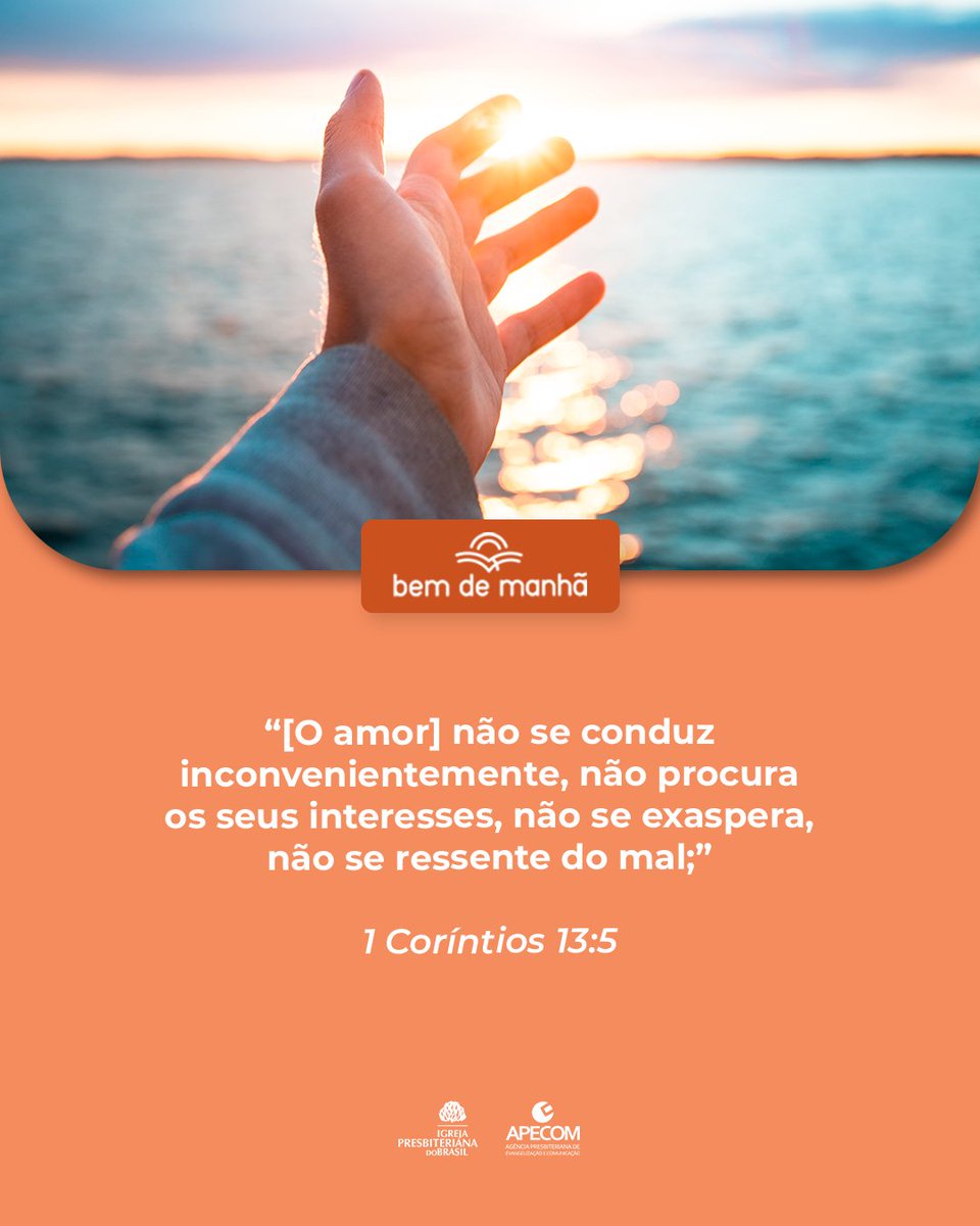 ipboficial's tweet photo. Bem de Manhã: Comece o dia meditando na sabedoria de Deus.

“[O amor] não se conduz inconvenientemente, não procura os seus interesses, não se exaspera, não se ressente do mal;”

1 Coríntios 13:5 https://t.co/IoSSAYK5Gj