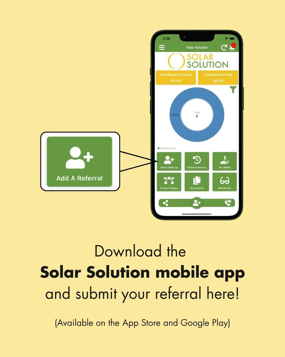 SolarSolutionDC's tweet photo. Now that you’re saving money with your solar panels, why not help your friends and family do the same?

If you refer a friend to us, you can earn up to $600! Share the sunshine today and submit a referral through the SSDC mobile app. https://t.co/uHMZyP6tEr