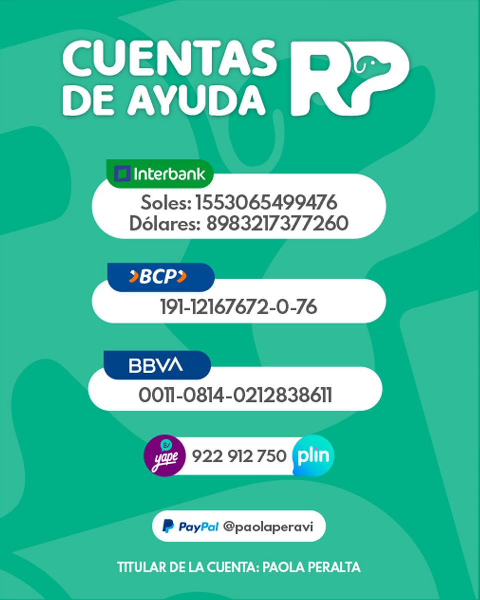 peravi's tweet photo. Necesito comprar alimento para cachorros ya se está agotando los 4kg de comida médica que les compré y a las bebés grandes que aún nadie adopta ya necesitan comida.
1 saco 15kg canbo S/234 (3 cachorras) 
1 saco 7kg cabal S/120 (4 bebitos) 
TOTAL: S/354 
Por favor cualquier ayuda suma para poder comprarles el alimento 🙏🏽