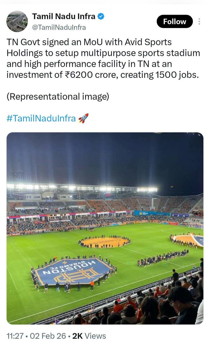 Ranjith_Rayappa's tweet photo. நேற்று நடந்த வெற்றி முதலீட்டாளர் உருட்டில் 7000 கோடி முதலீடு செய்ததாக சொல்லப்பட்ட மற்றொரு நிறுவனம் ஆஸ்திரேலியாவைச் சேர்ந்த AVID Group எனும் சுரங்க மற்றும் உள்கட்டமைப்புத் துறை சார்ந்த ஒரு பெருநிறுவனக் குழுமம். இவர்கள் Chennai bulls என்ற rugby குழுவையும் நடத்தி வருகின்றனர். 

இவர்கள் முந்தைய திமுக அரசுடன் 6200 கோடி முதலீடு செய்ய புரிந்துணர்வு ஒப்பந்தத்தின் அடிப்படையில் 
சென்னையில் ஒரு பெரிய multi -purpose stadium கட்ட திட்டிமிட்டிருந்தனர். சென்ற பிப்ரவரி மாதம் முன்னாள் முதல்வர் ஸ்டாலின் முன்னிலையில் Tamilnadu global tourism summit ன் போது கையெழுத்தாகி ஆயுத்த பணிகள் நடந்து வரும் சூழ்நிலையில்...

அவர்களை அழைத்து அந்த 6200 கோடியை, 7000 என்று மாற்றி நேற்றுதான் இந்த முதலீட்டை அவர்கள் ஈர்த்துள்ளதாக வெட்கமே இல்லாமல் போட்டோ பிடித்து போடுகிறார்கள்.

பத்திரிக்கையாளர்கள் யாராவது முதலீட்டாளார்களை ஏதாவது ஏடாகூடமாக கேள்வி கேட்டு விட கூடாதென்பதற்காகத்தான், அவர்களை உள்ளே அனுமதிக்கவில்லையாம்.  

படங்களில் உள்ள தேதிகளை பாருங்கள்.. இது போல் 75% க்கு மேல், எல்லாம் ஸ்டிக்கர் மோசடிதான்..என்ன பாவம் செய்தது தமிழ்நாடு - இவர்கள் கையில் சீரழிய?

#TVKFails