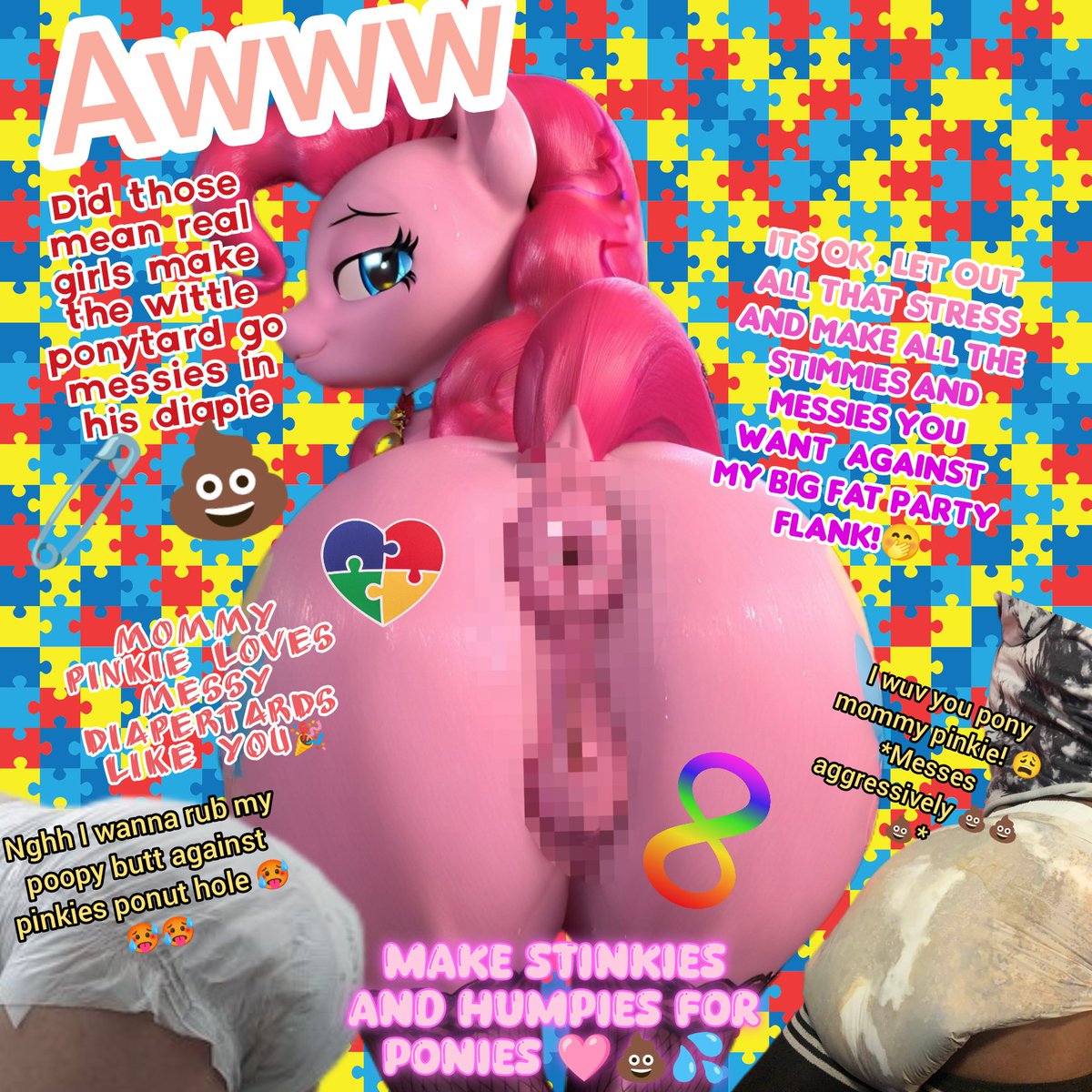 Gin0599's tweet photo. Oh my gyatt I need to rub my messy diaper crotch against pinkies pony butt 😩 it's the only way I'll calm down after those really mean girls made fun of me 😣 https://t.co/7DATIosSSi