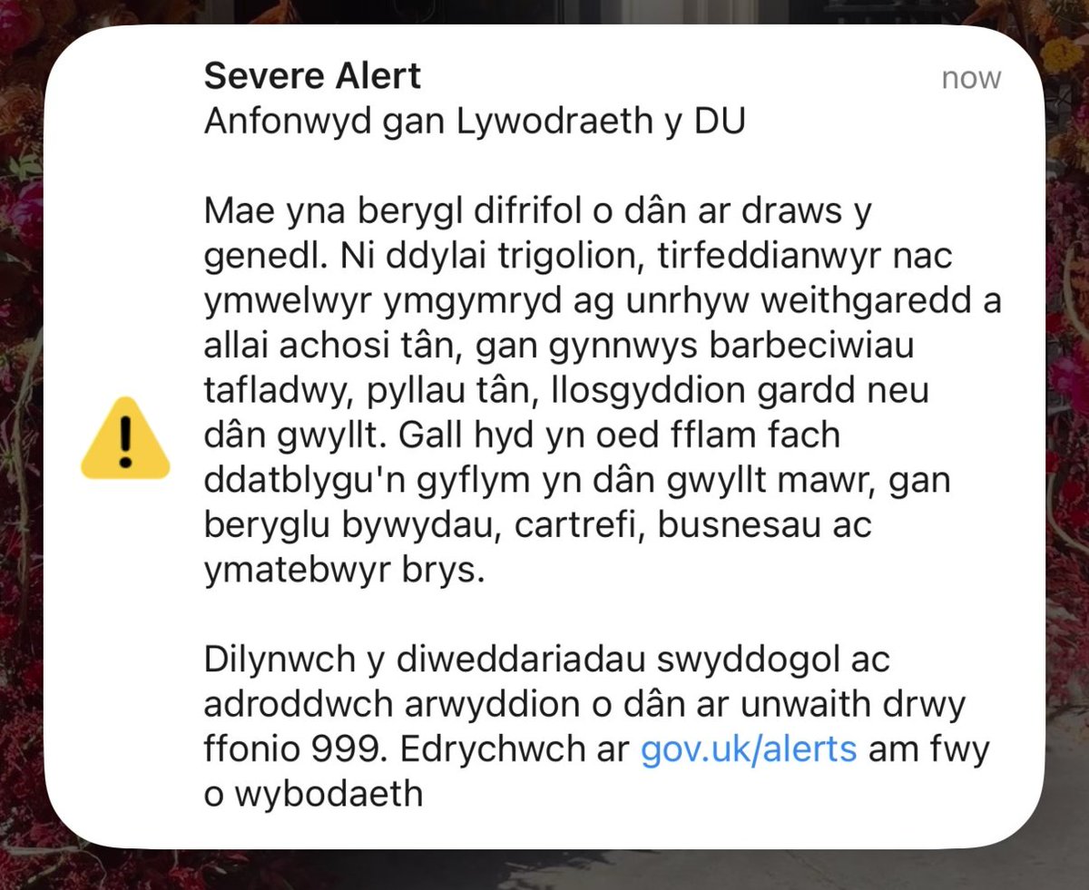 christiancalgie's tweet photo. Brilliant - No idea what the severe alert is about because the government has inexplicably sent it in a language only 17.8% of people in the country I am in actually speak. Hope it’s not serious. https://t.co/sCfZ1UdUaq