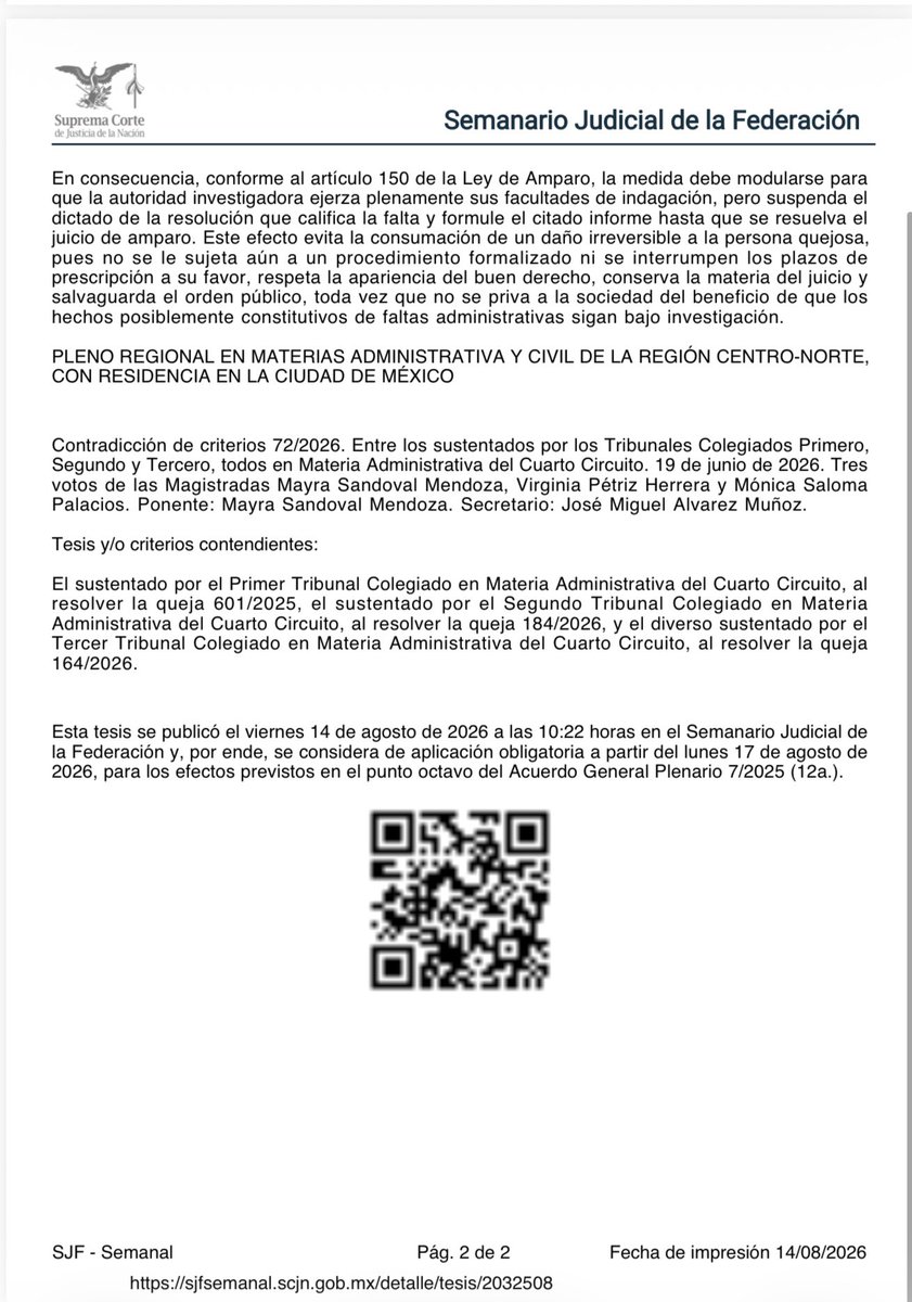 rsperrilliat's tweet photo. SUSPENSIÓN PROVISIONAL EN AMPARO INDIRECTO. PROCEDENCIA Y EFECTOS CONTRA LA RESOLUCIÓN QUE ORDENA REABRIR O CONTINUAR LA INVESTIGACIÓN EN UN
PROCEDIMIENTO DE RESPONSABILIDAD ADMINISTRATIVA (LEGISLACIÓN DEL ESTADO DE NUEVO LEÓN) https://t.co/8zJMIXq2MR