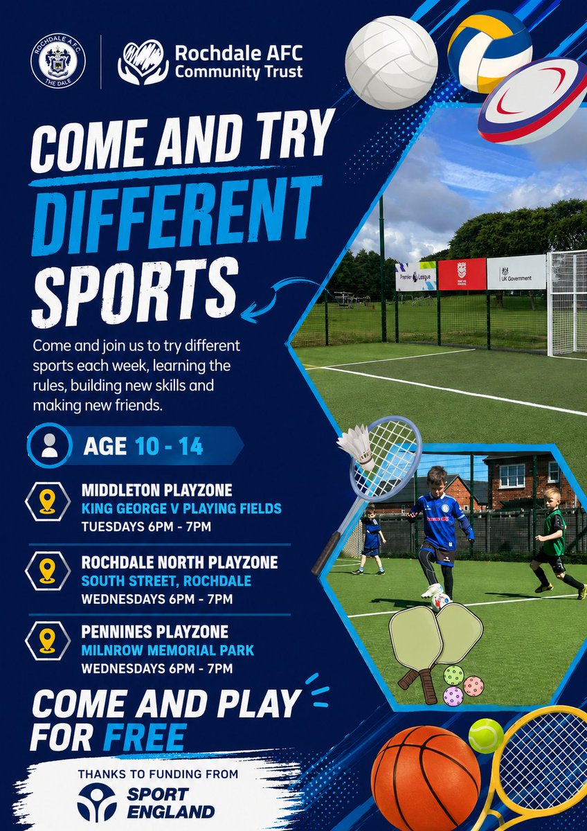 RAFCCommunity's tweet photo. Thanks to funding from Sport England, we can now offer FREE Multi Sport sessions on our PlayZones across the borough!

FIND OUT MORE:
https://t.co/hYOMwwqgva https://t.co/riv0INA2N2