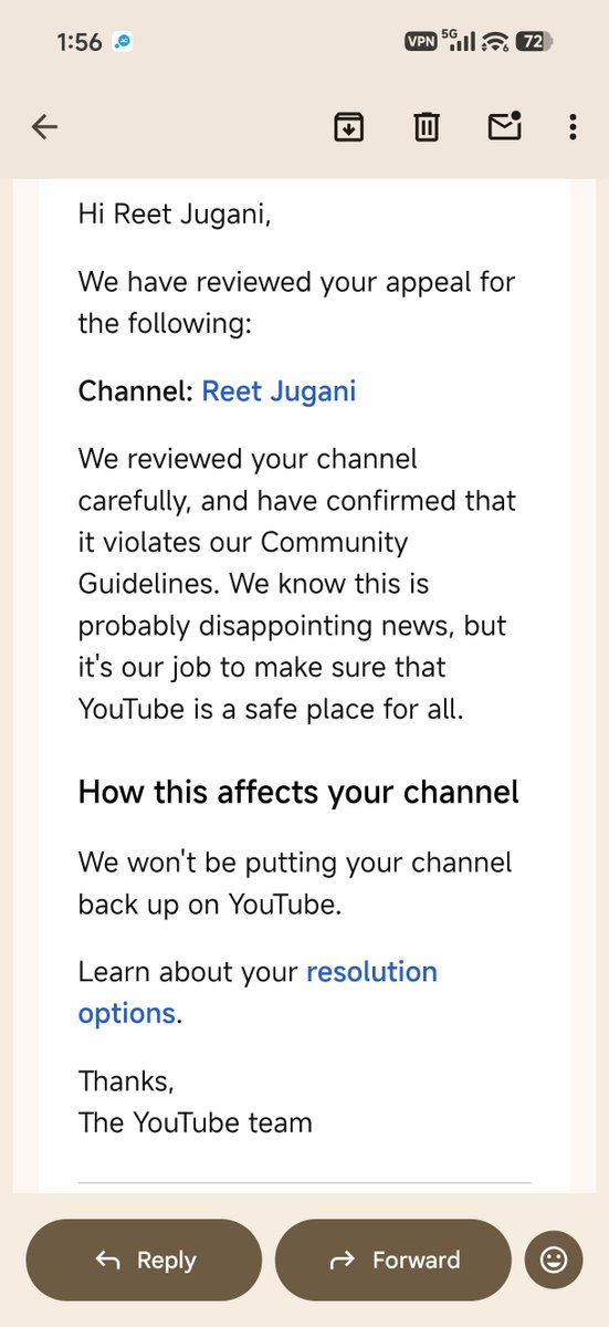 ReetJugani's tweet photo. Hey @TeamYouTube my appele was regeted i have not done any thing wrong and my account got terminated can you plz give manual review. its mistake of AI and we are suffering plz review again or tell reason 

my channel url : https://t.co/xjcl6lXL0U https://t.co/pKbeC7ObBB