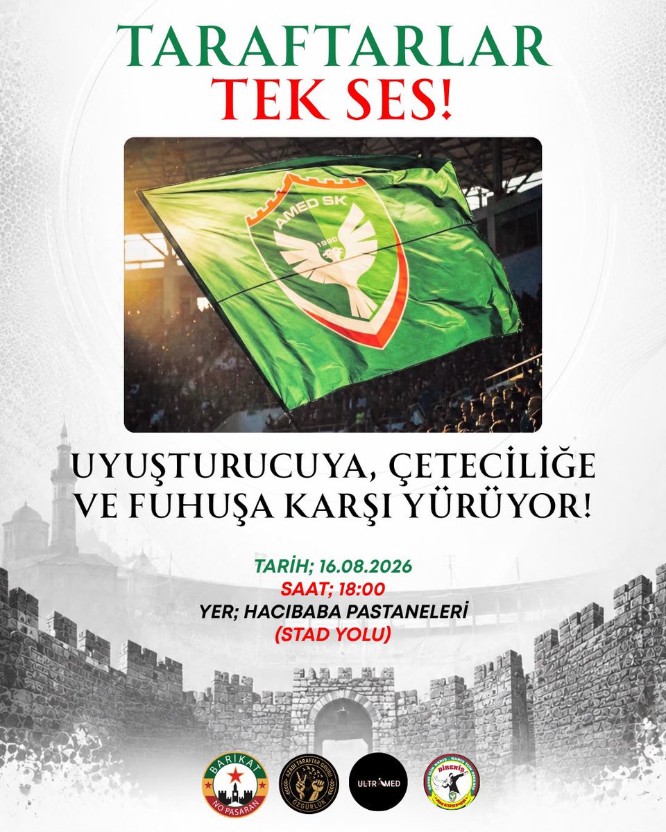 ultramed21's tweet photo. Amedspor Taraftar Gruplarımız, TARAFTARLAR TEK SES şiarıyla; Uyuşturucuya - Çeteciliğe ve Fuhuşa karşı yürüyor! SENDE BU KORTEJE KATIL AMEDSPORLU! 
#Amedspor https://t.co/ODzo78YOFg