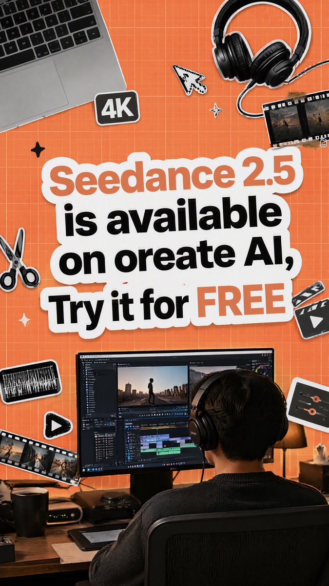 OreateAI's tweet photo. 🔥 BIG UPDATE: The best AI video model just landed on Oreate AI.
Seedance 2.5 is here — and you can try it for FREE right now.
One subscription, all models. Free credits every day:
https://t.co/c2O3Od8mFb
#OreateAI #seedance #foryou #foryoupage #fyp #Oreateagent #AIProductivity https://t.co/FVHhmuUTPq