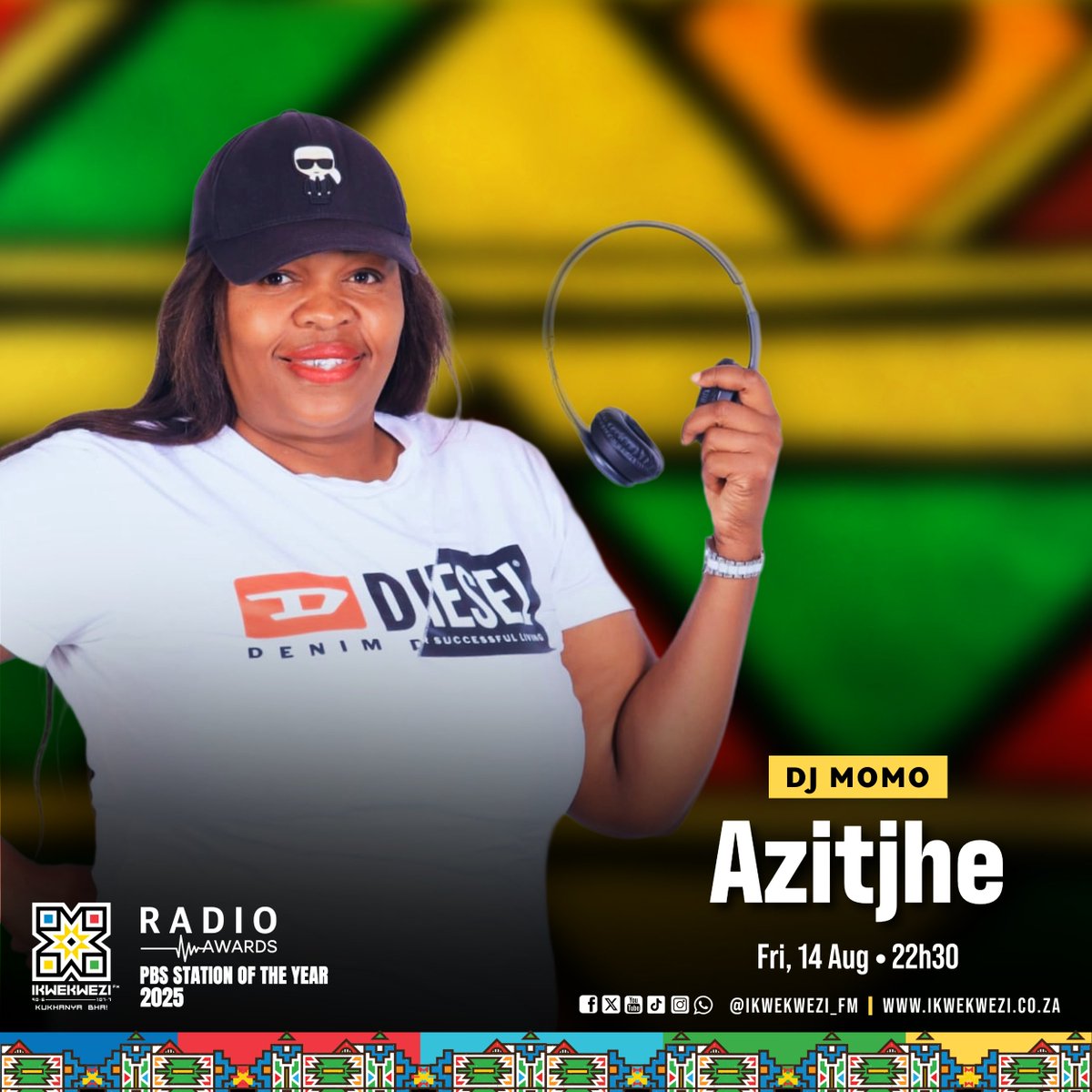 Ikwekwezi_FM's tweet photo. 📌 #Azitjhe | DJs at Play
🎙️ Dj Mpumi
📆 Fri, 14 Aug
⏰ 22h00
👤 Cherry Ya Ko Gomora
⏰ 22h30
👤 DJ MOMO
#UmkhanyoNgowakho
📻90.6-107.7
📱 https://t.co/RwAmNCNM5u
💻Stream | https://t.co/0G4Uw3kUxy https://t.co/zsdZw1q8tT