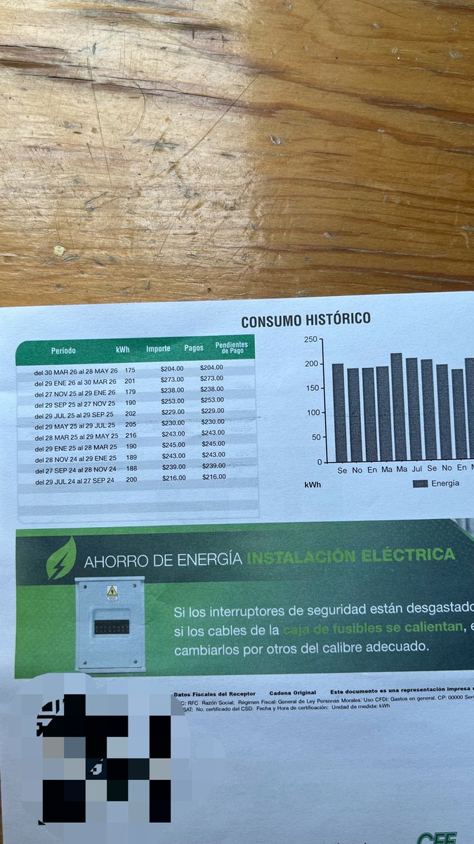 danny_L_dns's tweet photo. Me subieron como 50% el recibo sin razon alguna, miren mi consumo de siempre arreglen eso @CFEmx @CFE_Contigo https://t.co/mm7JachXlV