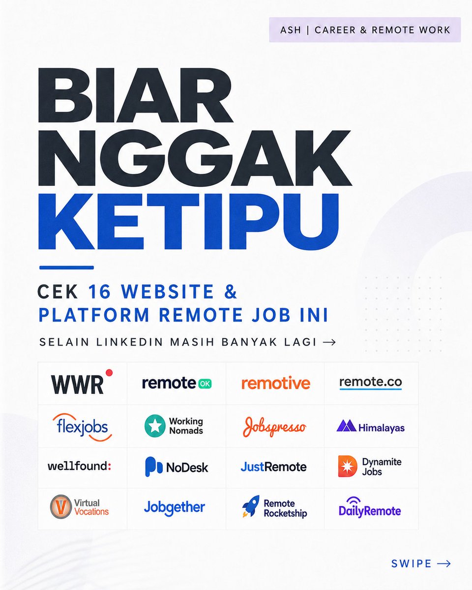 ashsetiaaadi's tweet photo. Buat lo yang lagi cari-cari kerjaan dan freelance remote, cek ini...

⚠️ Daripada ketipu sama loker admin online shop. 
🌍 Mending cek platform ini, banyak kerjaan dan pastinya legit. 

Ini, gue kasih 16 contohnya yaaa👇 #RemoteJobs https://t.co/t6fquT1HL7