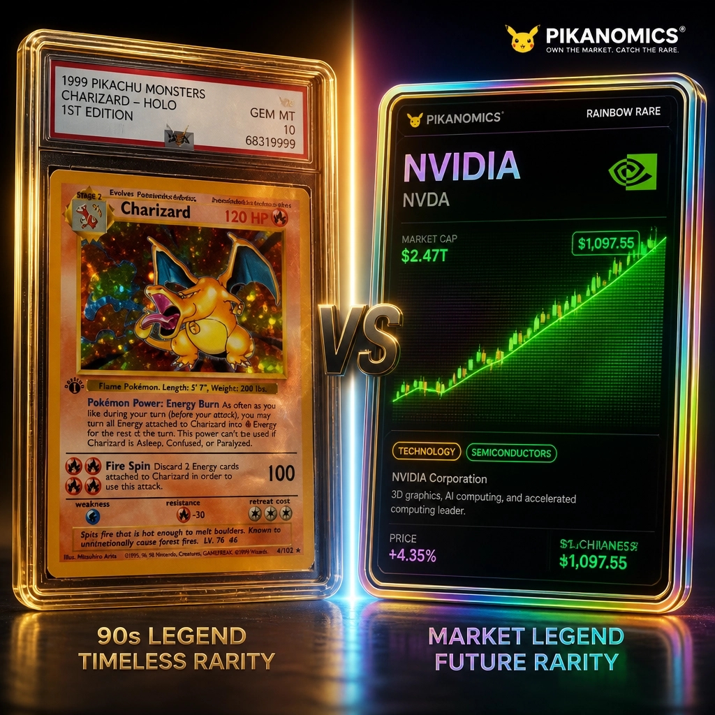 PikaNomics101's tweet photo. A $178k Charizard and NVDA have more in common than you think. Both are legendary holds! From Rainbow Rares to the POKÉ500, holding long-term wins the game. Track your collection at https://t.co/bSlUKB1uyn

#Pokemon #StockMarket #POKE500 #Trading https://t.co/g5xaPLRMBm