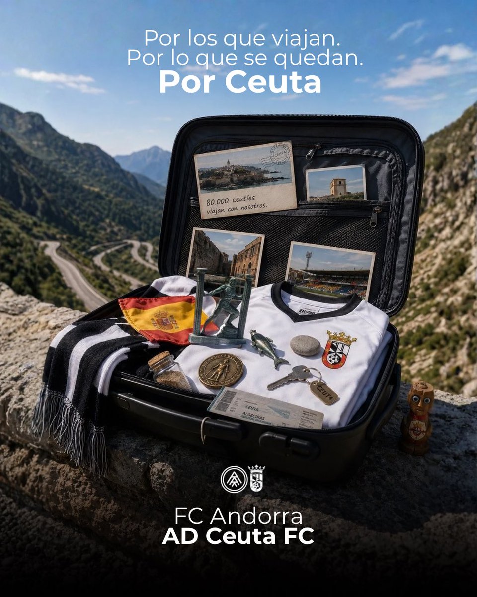 ADCeuta_FC's tweet photo. Hay cosas que no caben en una maleta.

Nuestra historia. Nuestros símbolos. Nuestra forma de ser. El orgullo de pertenecer a una tierra única. Y, sobre todo, nuestra gente.

Hoy cruzamos el Estrecho y recorremos kilómetros para volver a competir. Pero no lo hacemos solos.

Con nosotros viajan más de 80.000 ceutíes. Los que están. Los que sienten. Los que, ahora más que nunca, llevan a Ceuta con orgullo.

Porque cada vez que este escudo sale de nuestra ciudad, tenemos el privilegio y la responsabilidad de llevar su nombre por toda España. Y hoy, incluso más allá de sus fronteras.

Ceuta es nuestra casa. Ceuta es nuestra gente. Ceuta es España. 

Y allá donde juguemos, viaja con nosotros. 
Allá donde juguemos, juega con nosotros.

Por Ceuta.
🤍🖤