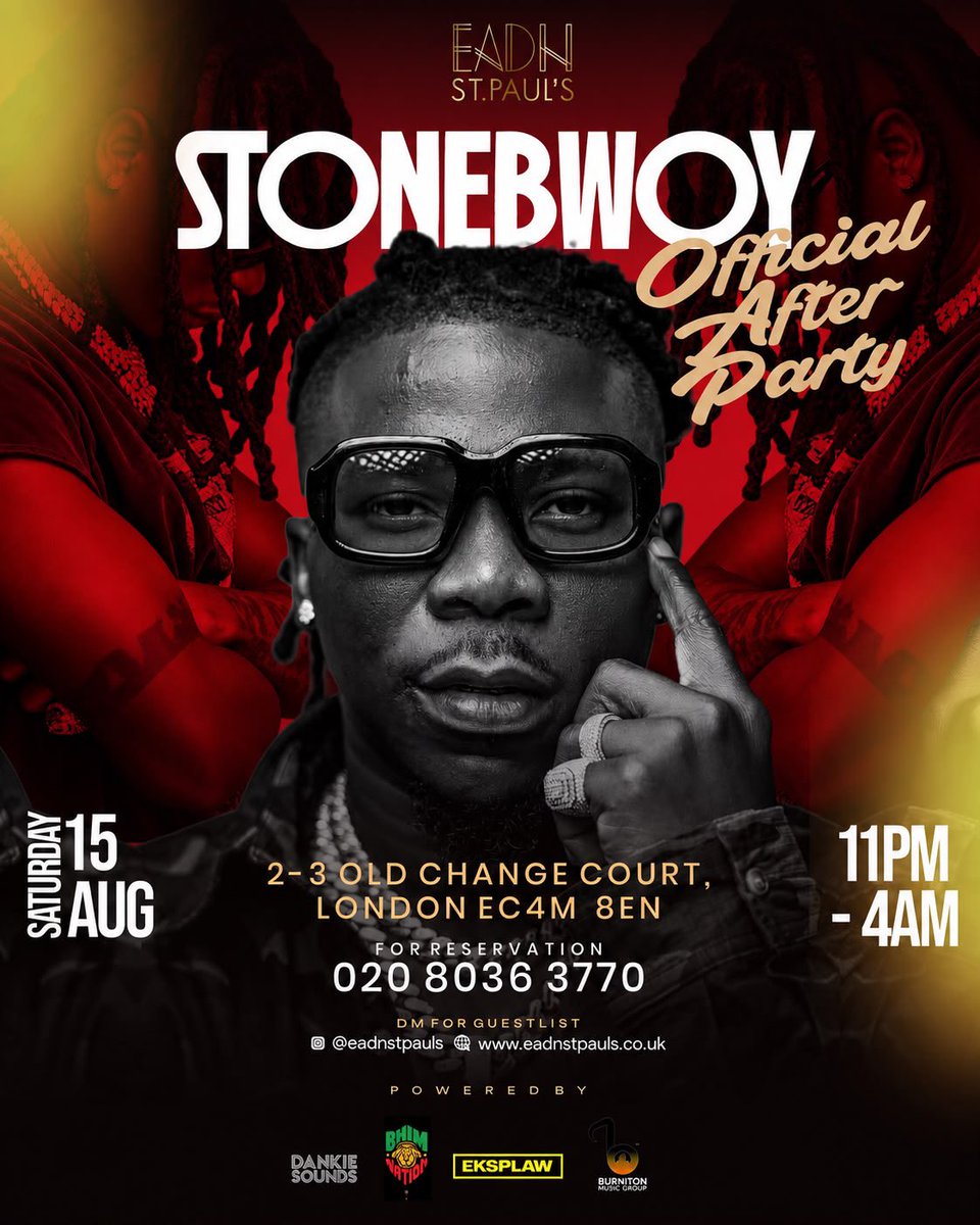 stonebwoy's tweet photo. Official @BHIMFESTIVAL LDN🇬🇧 Afterparty inside Eadn St Paul's tomorrow at 11PM... Make sure you sign up and turn up! 🔥

@eadnstpauls / @eadnafterdark https://t.co/KA6jPVNBTn