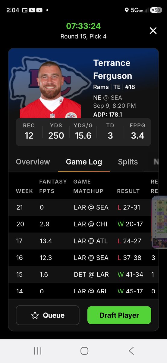 JoeBagels's tweet photo. @DavisMattek you can't make this up. This glitch just happened in my draft kings app https://t.co/5XWuQCjWcB