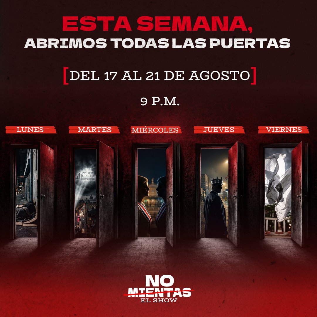 laoctavatvcr's tweet photo. Agosto todavía tiene mucho que contar. 👀

Del 17 al 21, en No Mientas ponemos la mirada en temas que están marcando la conversación nacional.

Prepárense, porque se viene una semana movida.

¿Qué creen que se viene? 👇

🕘 9:00 p. m.
📺 Canal 8

#NoMientas #LaOctavaTV https://t.co/lI84Wd8sY3