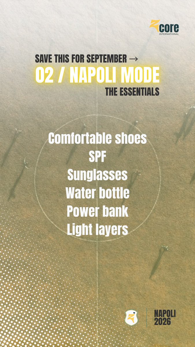 zcoreintl's tweet photo. Napoli mode: loading… 🇮🇹☀️

Comfortable shoes are non-negotiable — trust us on this one 😂👟

We’ve got plenty more tips coming to help you make the most of Napoli during Z26.

Save it for September 📌

#Z26 #ZCOREInternational #Napoli2026 #charity #charityfootball https://t.co/hnkByPl21q