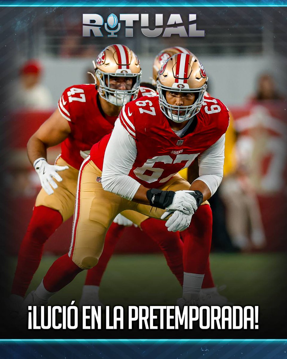 AztecaDeportes's tweet photo. ¡Representación mexicana! 💪🇲🇽
El jugador azteca Isaac Alarcón vio acción en el primer duelo de pretemporada de los San Francisco 49ers.
El tackle fensivo buscará un puesto en el roster de los californianos de cara a la temporada 2026.
#RitualNFL 🏈 https://t.co/VoAbREXw4F