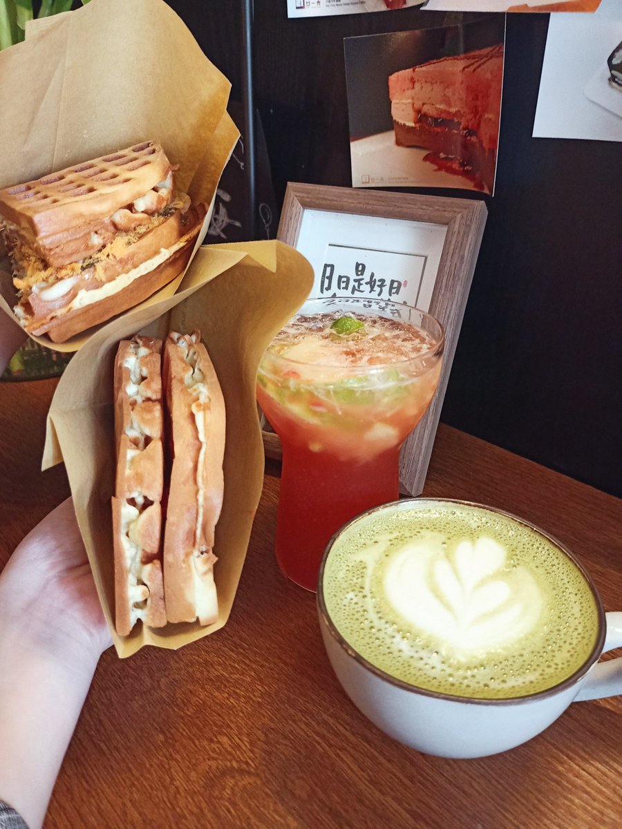 LocyKc's tweet photo. Just tried the matcha latte and red bean waffle at that tiny café downtown  The waffle was crispy on edges, soft inside with sweet red bean, and the matcha wasn’t too bitter—10/10 will come back! https://t.co/RAusl6z9bq