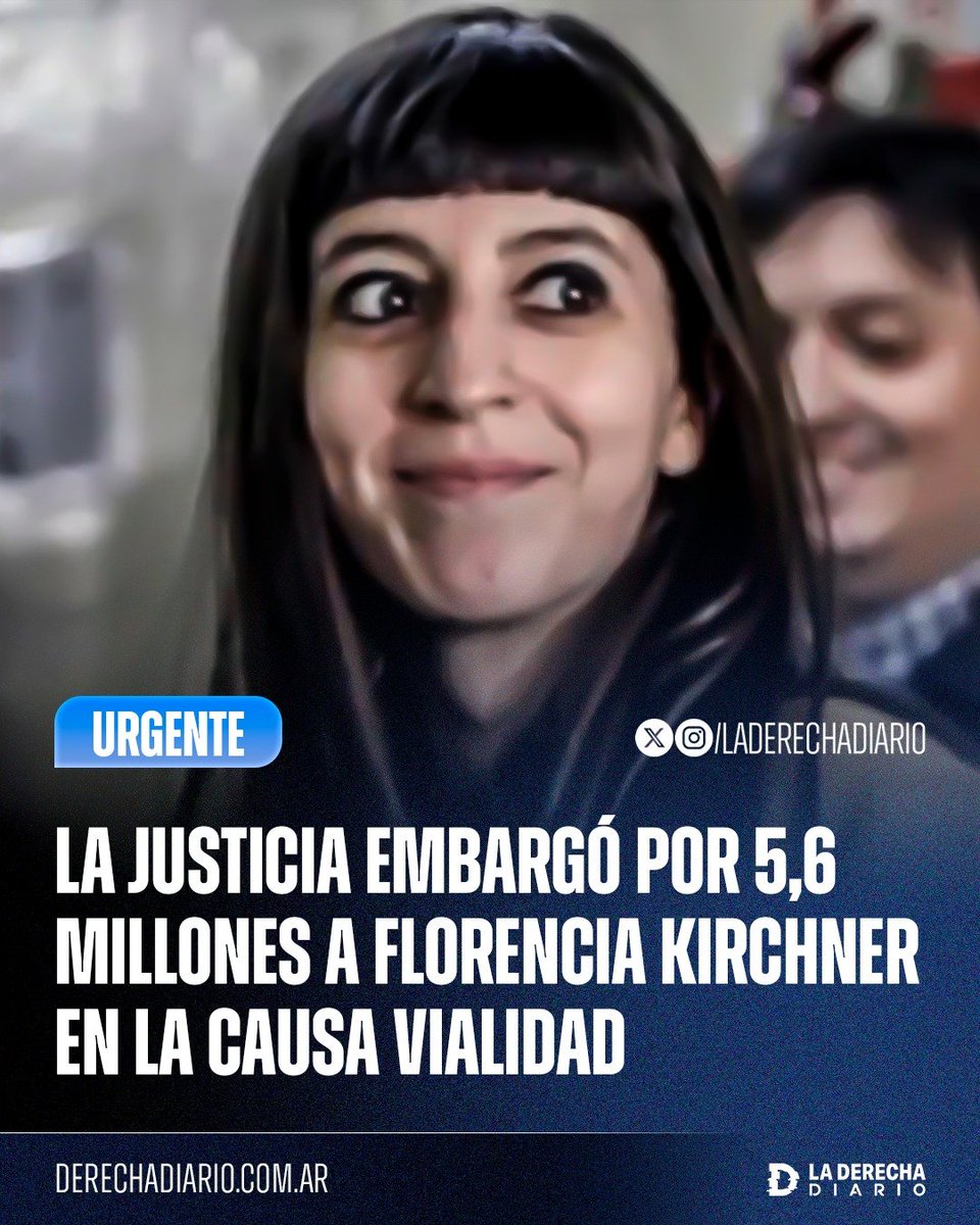 laderechadiario's tweet photo. 🚨🇦🇷 | SE COMPLICA FLORENCIA KIRCHNER: La Justicia ordenó embargar más de US$5,6 millones que tiene a su nombre en el Banco Galicia y sumarlos al decomiso de la causa Vialidad, al considerar que no pudo demostrar el origen lícito del dinero.

El tribunal también intimó al banco a informar en 24 horas el estado de la caja de seguridad y de las cuentas donde están depositados esos fondos.