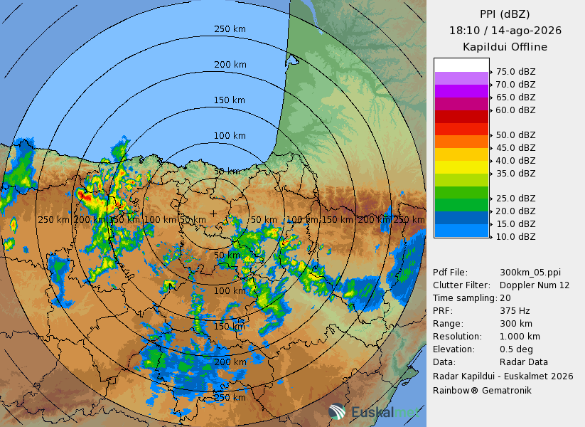 Euskalmet's tweet photo. 📡 #Orain #Ahora #Kapildui

⛈ Giro oso ezegonkorra. Nafarroan zaparrada trumoitsuak botatzen ari da eta Araba hego-ekialderantz hurbilduz doaz.

⛈ Ambiente muy inestable. Chubascos tormentosos en Navarra que se acercan al sureste de Álava. https://t.co/N9WvSIsB4f