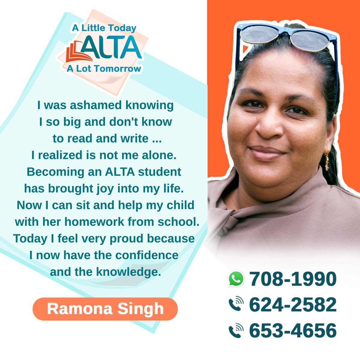 ALTA_TT's tweet photo. A little today, a lot tomorrow, ALTA 📖📝🫶
Ramona, you were never alone. Many face challenges; few have the courage to overcome them! We are so proud of you. Well done!
#ALTA #literacy #readingandwriting #ALTAstudent #ALTAcampaign2026 https://t.co/HFvwnnnXWy