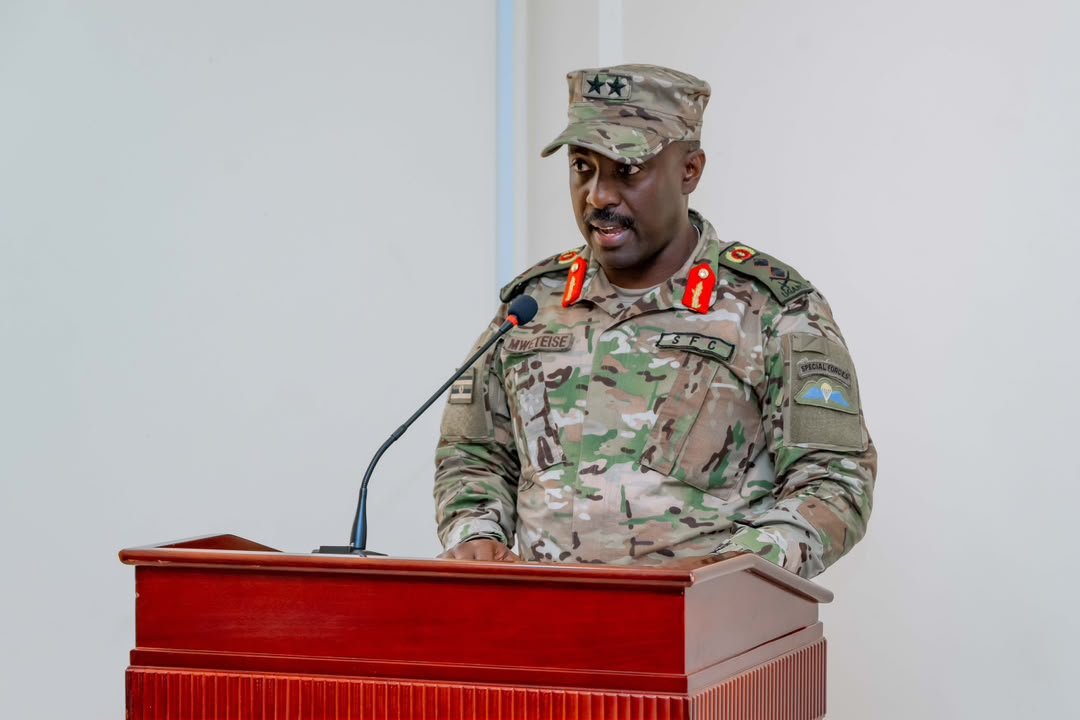 _JMAlex's tweet photo. UPDATE | The Chief of Defence Forces (CDF), Gen @mkainerugaba, has urged commanders of the Special Forces Command (SFC) to embrace rapid technological advances in military operations to effectively counter modern warfare challenges. Gen Kainerugaba made the remarks while presiding over the official handover and takeover ceremony at the SFC headquarters in Entebbe, where Maj Gen  David Mugisha formally handed over command to Maj Gen @AsaphMweteise Nyakikuru, following the latter’s recent appointment and promotion to Major General.

The SFC is a specialized component of the Uganda People’s Defence Forces (UPDF) tasked with executing special missions at a moment’s notice, securing key national installations, and protecting the President and the first family.

In his address, the CDF implored commanders to constantly study the changing global security landscape and adopt modern technological methods of warfare.

Reflecting on the unit’s growth, he recalled commencing his own military training in 1994 at Sera Kasenyi Training School when infrastructure and resources were minimal and commended officers for building the SFC from its roots as the Presidential Protection Unit (PPU) into a formidable force.

The CDF also extended gratitude to God and to His Excellency the President for strategic leadership over the UPDF.

Gen Kainerugaba congratulated both commanders, commending Maj Gen Mugisha for his leadership as he departs to attend the National Defence College (NDC) course abroad, while expressing confidence in Maj Gen Mweteise’s leadership ahead.

In his handover remarks, Maj Gen Mugisha expressed gratitude to the Commander-in-Chief and the CDF for the opportunity to serve and further his professional training. Accepting the mantle, Maj Gen Mweteise thanked the CDF for his mentorship and ongoing support to the entire @MODVA_UPDF.

The ceremony was attended by top military leadership, including the Chief of the Joint Staff, Lt Gen Jack Bakasumba; Chief of Defence Intelligence and Security, Maj Gen Richard Otto; Joint Staff Finance, Brig Gen Robert Mugabe, Chief of Staff SFC Brig Gen Mango Baraza, Joint Staff Training and Doctrine representative – Col Susan Lakot alongside SFC group, brigade commanders, and directors.| @ChrisOMagezi @cdfupdf @TrillUganda @MwesigyeFranks @kakensaug @JackieAkampwera