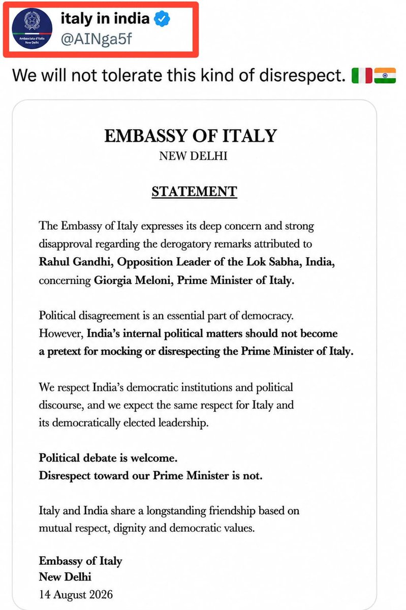 CJP_4_Bihar's tweet photo. This is why we called them Andhabhakt. They have no common sense and will blindly trust any fake news. This 'Italy In India' is a parody account. https://t.co/bYUsWPWsiv