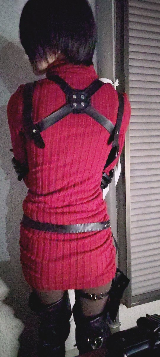 Kamo84Chan's tweet photo. 実はエイダのハーネス部分全部合皮から作ってます。金具も頑張ってつけたし、全部手縫い。 https://t.co/fCwF2oz4fK